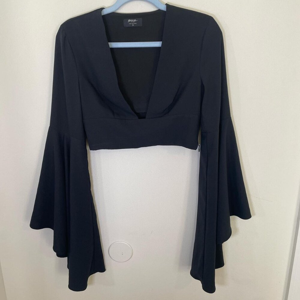 Nasty Gal Black Cropped Flare Bell Sleeve Blouse